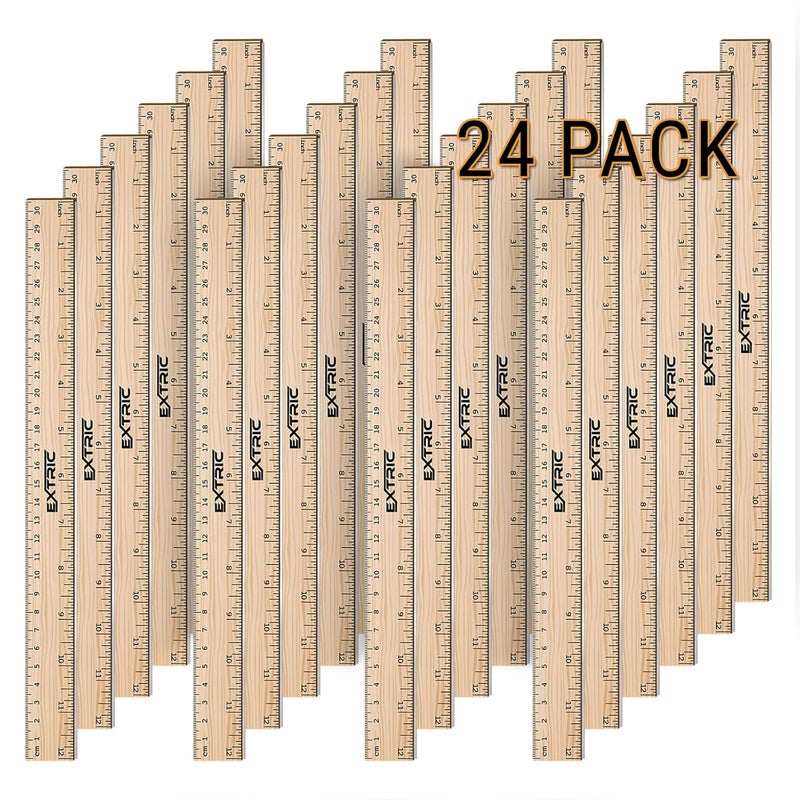 EXTRIC Rulers 24 Pack - Rulers 12 Inch, Wood Ruler with Metal Edge Greta for School, Classroom, Home, and Office - Image 1